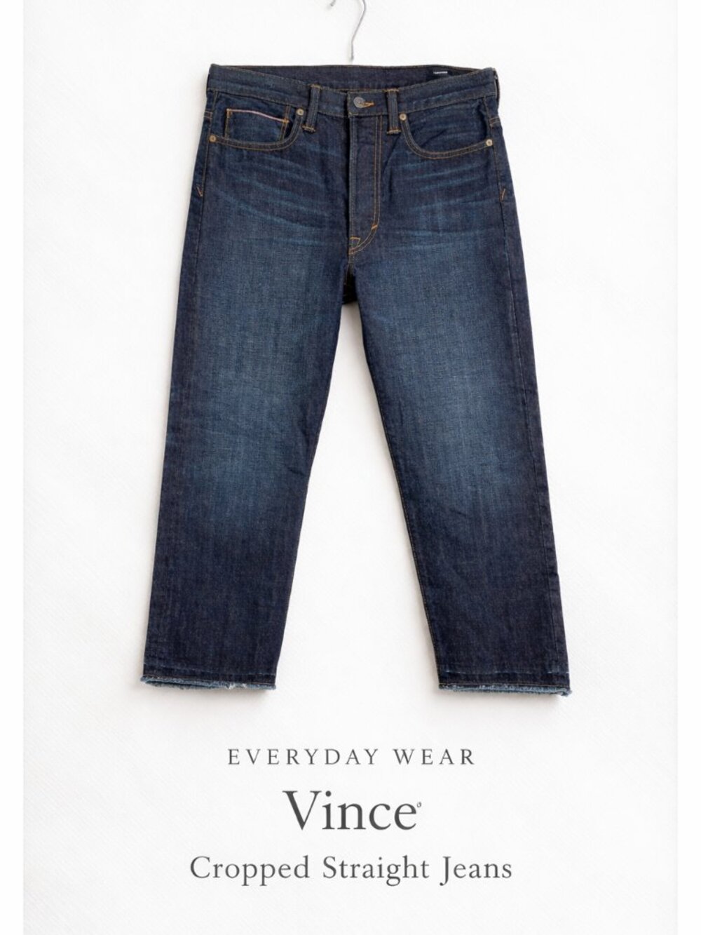 Vince Raw Hem Cropped Straight Jeans USA Made Japanese Denim 27